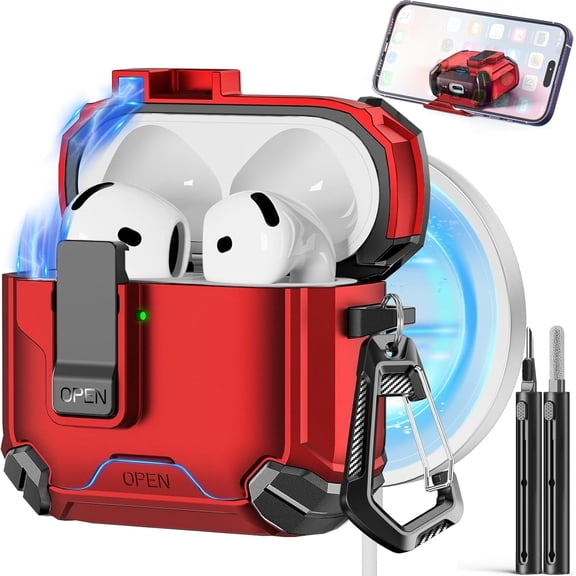 Compatible with AirPods 4th Generation Case,Compatible with Magsafe,Magnetic Automatic Lock with Phone Stand & Cleaning Kit for Airpods 4 with Active Noise Cancellation Charging Cover (2024)