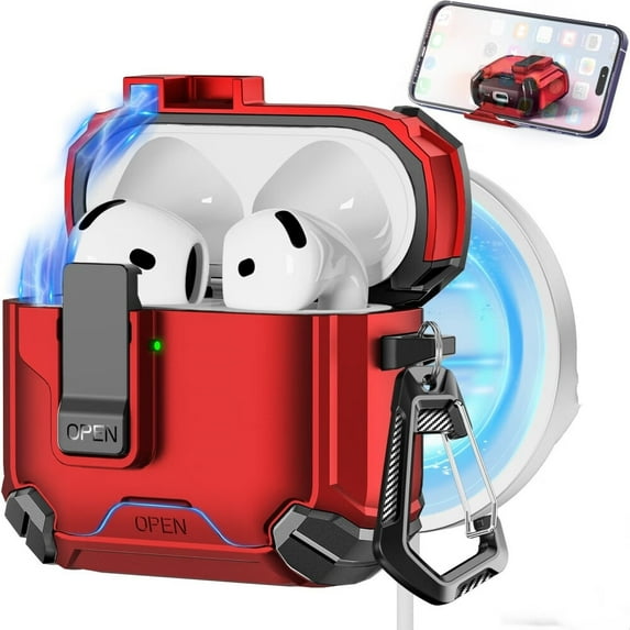 Compatible with AirPods 4th Generation Case,Compatible with Magsafe,Magnetic Automatic Lock with Phone Stand & Cleaning Kit for Airpods 4 with Active Noise Cancellation Charging Cover (2024)