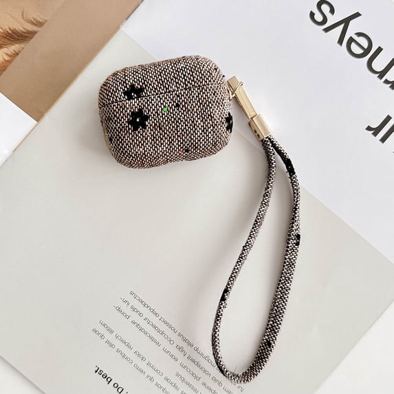 Compatible with AirPods 4th Generation Case for Women Girls, Stylish Flower Texture Protective Earbuds Cover Dustproof Anti-Scratch with Hand Strap Case for Apple AirPods 4 2024, Coffee