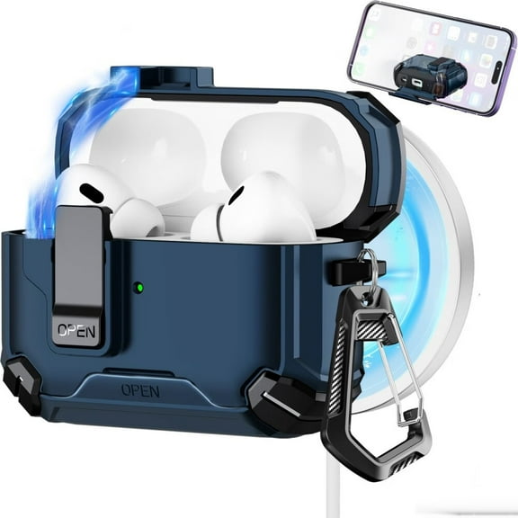 Compatible with AirPods Pro 2nd/1st Generation Case,Compatible with Magsafe,Magnetic Automatic Lock with Phone Stand & Cleaning Kit for iPod Pro Charging Case (USB-C/Lightning Cable)