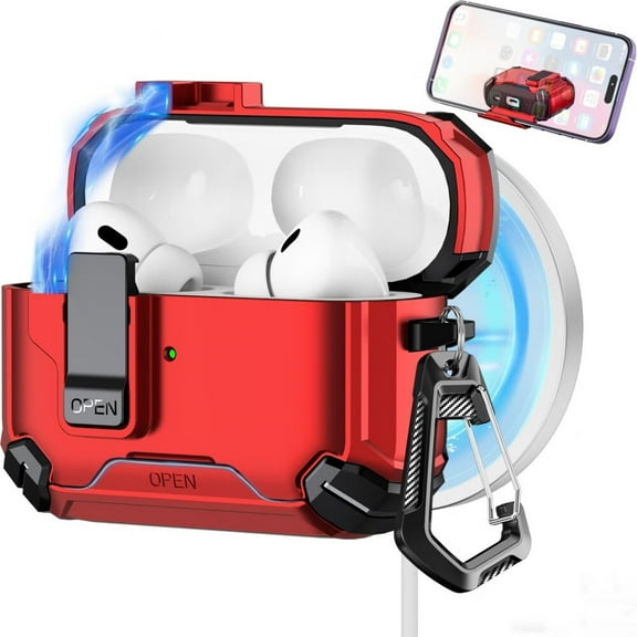 Compatible with AirPods Pro 2nd/1st Generation Case,Compatible with Magsafe,Magnetic Automatic Lock with Phone Stand & Cleaning Kit for iPod Pro Charging Case (USB-C/Lightning Cable)