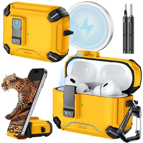 Compatible with AirPods Pro 2nd/1st Generation Case Cover with Phone Stand & Cleaning Kit,Compatible with Magsafe,Magnetic Automatic Lock for iPod Pro Charging Case(USB-C/Lightning Cable)