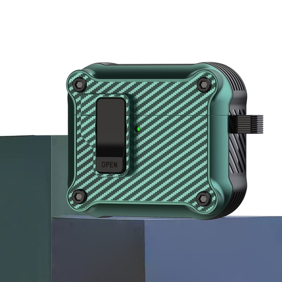 Compatible with AirPods Pro 2nd Generation 2022 Carbon Fiber Case Cover, Automatic Snap Switch Secure for AirPods Pro 2nd Generation 2022 Charging Case Hard Shell Protective Cover, Green