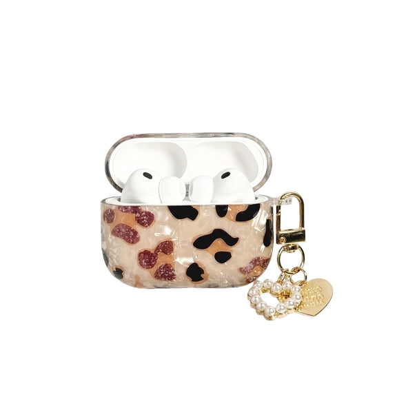Compatible with AirPods Pro 3 Case Cute, Shell Cheetah Print Pattern Shockproof Protective Cover for Girls Women with Heart Keychain Designed for AirPod Pro 3rd Generation(2025)