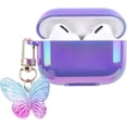thumbnail image 1 of Compatible with AirPods Pro Case Cover,Butterfly Colorful Cute Luxury Plating for AirPod Case with Keychain Soft TPU Protective Case for Women Girls Design for AirPods Pro Purple, 1 of 6
