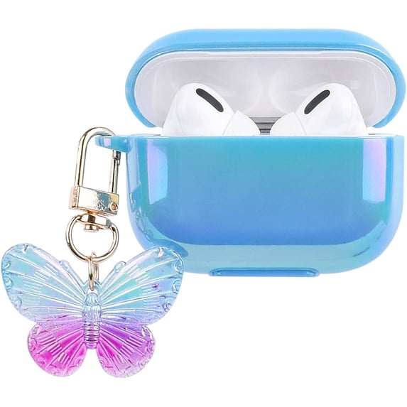 Compatible with AirPods Pro Case Cover,Butterfly Colorful Cute Luxury Plating for AirPod Case with Keychain Soft TPU Protective Case for Women Girls Design for AirPods Pro,Blue