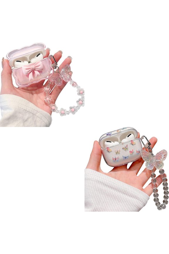 Compatible with AirPods Pro Clear Case,3D Bow and Cartoon Colorful Graffiti Butterfly Pattern Design with Cute Keychain, Soft TPU Protective Shockproof Case for Airpod Pro for Girls Women