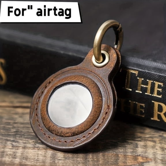 Compatible AirTag keychain leather case for Apple AirTag. Anti-lost secure keychain, for pet collars, luggage, and travel. Scratch-resistant protective weather tag keychain.