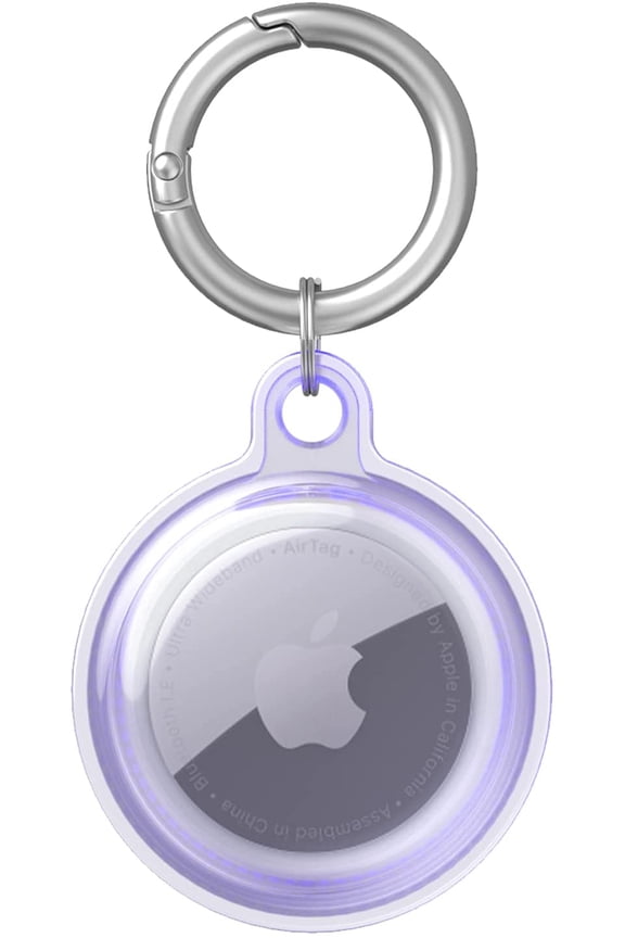 Compatible with AirTags Case, Clear Soft TPU AirTags Keychain Cover with Anti-Lost Ring Holder Accessories Protective Skin Cases for Apple AirTags Finder Tracker 2021, Clear Purple