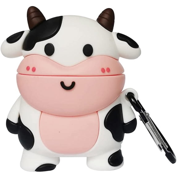 Compatible for Airpod Case 1/2 Cow, Cartoon 3D Silicone Protective Skin Cover for Airpod Case Cute Cow, Boys Girls Kids Teens Women Cute Kawaii Fashion Funny Cases for Airpods 1&2 (Cow)