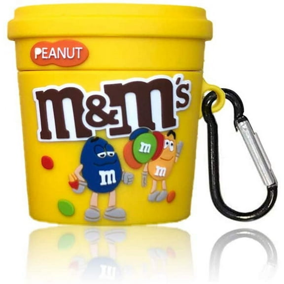 Compatible with Airpods 1/2 Case Cover, Cute 3D Funny Cartoon Food MM Chocolate Soft Silicone Protective Airpods Cover,Stylish Chic Food Character Skin Keychain,for Girls Boys Teens Kids (Yellow)