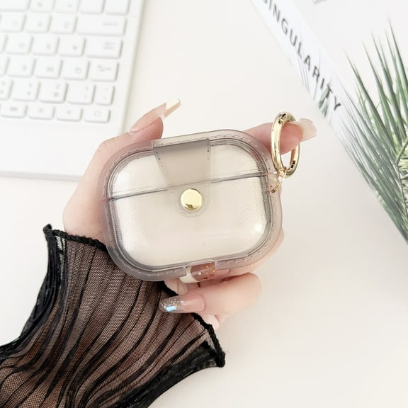 Compatible Airpods Case Cover Clear with  Snapper Lock, Soft TPU Airpods Pro Case Transparent Shockproof Protective Case for Airpods Pro Ring Holder Case, Gray
