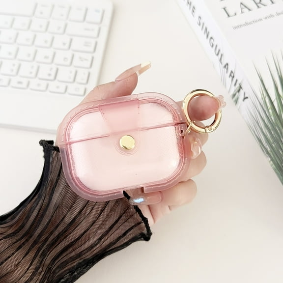 Compatible Airpods Case Cover Clear with Snapper Lock, Soft TPU Airpods Pro Case Transparent Shockproof Protective Case for Airpods Pro Ring Holder Case, Pink
