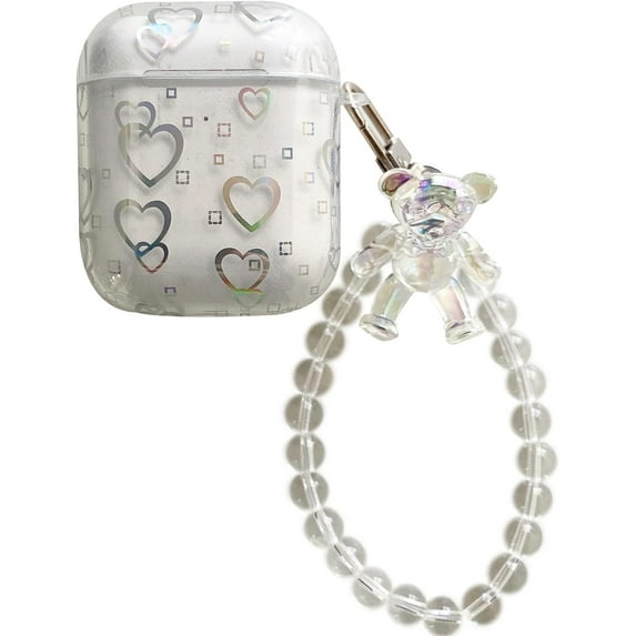 Compatible with Airpods Case with Keychain Cute Heart Design Women Girls Soft Protective Case Cover Glitter Bling Airpods Case Replacement for Apple Airpods 2 1 (Heart)