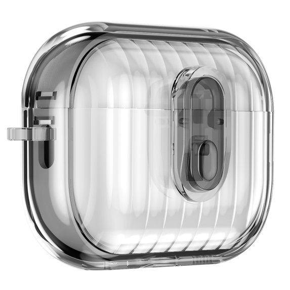 Compatible with Airpods Pro (2019) Earphone Case,Full Body Shockproof Protection Hard Case,With Secure Close Lock,Two-color Design,Shell Shape Rugged Earphone Case Cover,Gray/Clear