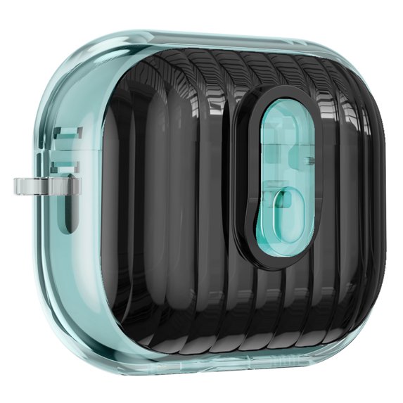 Compatible with Airpods Pro (2019) Earphone Case,Full Body Shockproof Protection Hard Case,With Secure Close Lock,Two-color Design,Shell Shape Rugged Earphone Case Cover,Lightblue/Black