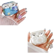 Compatible with Airpods Pro Case with Floral Keychain,Cute Blue Retro Oil and White Cartoon Flower Pattern Design,Soft TPU Smooth Shockproof Charging Case for AirPod Pro for Girls Women