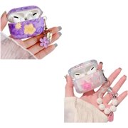 Compatible with Airpods Pro Case with Floral Keychain,Cute Purple Retro Oil and 3D Bow Pattern Design,Soft TPU Smooth Shockproof Charging Case for AirPod Pro for Girls Women