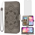 thumbnail image 1 of Compatible with Alcatel TCL A3 A509DL / A30 Wallet Phone Case and Tempered Glass Screen Protector Flip Credit Card Holder Stand Flower Cell Cover for TCLA3 TLC A 3 3A 509DL 30A 5102 5.5 inch Gray, 1 of 8