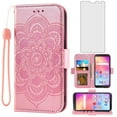 thumbnail image 1 of Compatible with Alcatel TCL A3 A509DL / A30 Wallet Phone Case and Tempered Glass Screen Protector Flip Credit Card Holder Stand Flower Cell Cover for TCLA3 TLC A 3 3A 509DL 30A 5102 5.5 inch Pink, 1 of 8