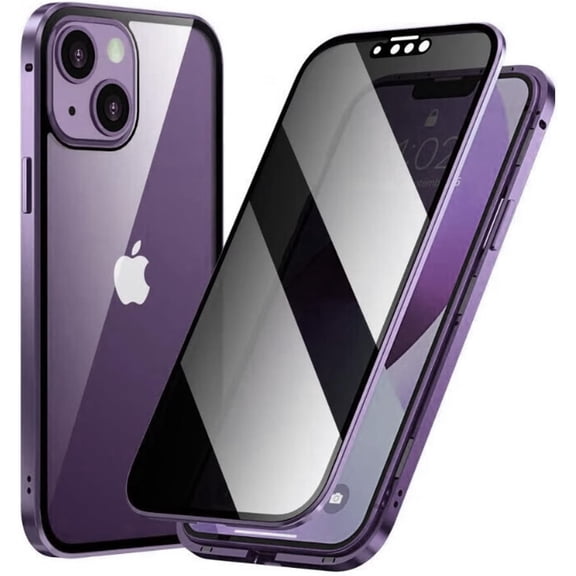 Compatible with Anti Peeping Case for iPhone 14 Magnetic Glass Case Built-in Camera Lens Protector Privacy Screen Glass Protector Bumper Case Anti peep Cover with Lock Purple
