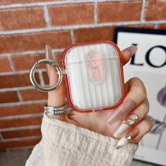 Compatible with Apple Airpods 2 &1 Earphone Case,Full Body Shockproof Protection Hard Case,With Secure Close Lock,Two-color Design,Shell Shape Rugged Earphone Case Cover,Pink/Clear