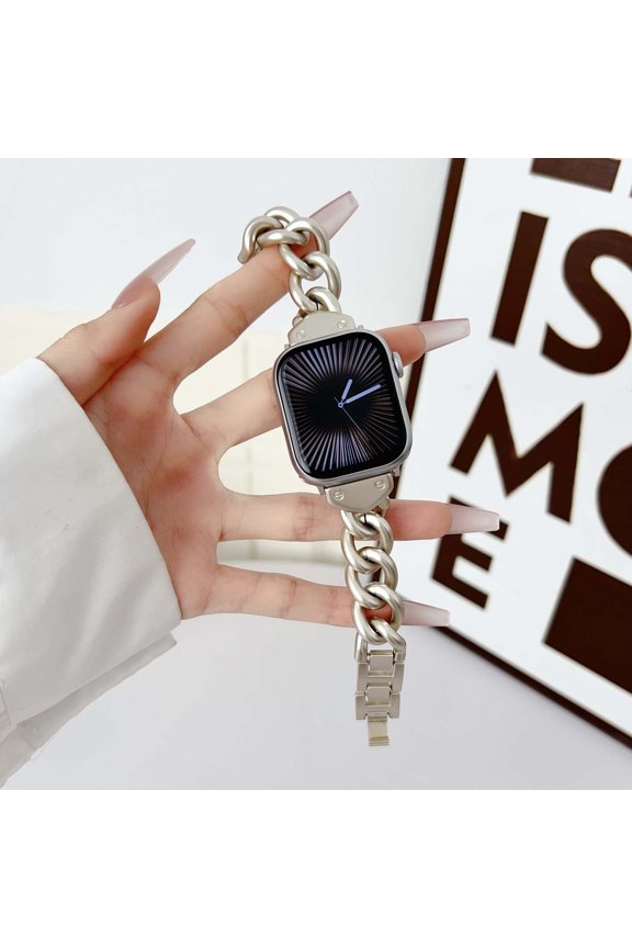 Compatible With Apple Watch 38/40/41/42mm(S10) Band Strap,for Women Men,Metal Cowboy Chain Style Replacement Adjustable Strap Band Bracelet For iWatch 38/40/41/42mm(S10),Starlight