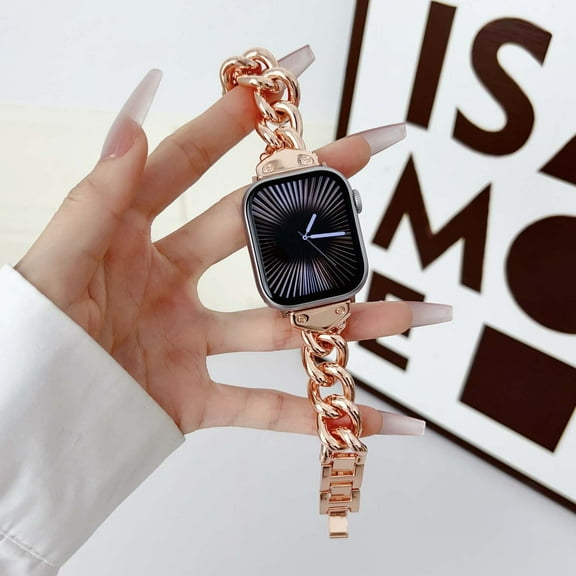 Compatible With Apple Watch 38/40/41/42mm(S10) Band Strap,for Women Men,Metal Cowboy Chain Style Replacement Adjustable Strap Band Bracelet For iWatch 38/40/41/42mm(S10),Rosegold