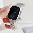 thumbnail image 1 of Compatible with Apple Watch 38/40/41/42mm(S10), Women Jewelry Rhinestone Metal Bling Bracelet Replacement Wristband Chain for iWatch Series 10 9 8 7 6 5 4 3 2 1 SE Ultra, Silver, 1 of 5