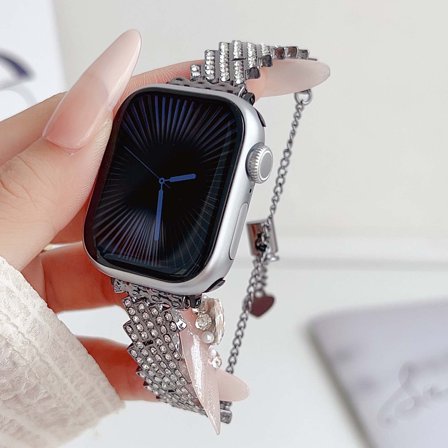Compatible with Apple Watch 38/40/41/42mm(S10), Women Jewelry Rhinestone Metal Bling Bracelet Replacement Wristband Chain for iWatch Series 10 9 8 7 6 5 4 3 2 1 SE Ultra, Black