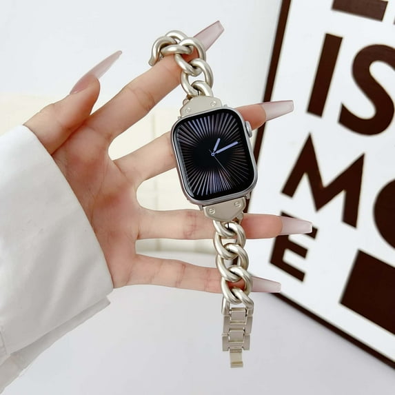Compatible With Apple Watch 42/44/45/46/49mm Band Strap,for Women Men,Metal Cowboy Chain Style Replacement Adjustable Strap Band Bracelet For iWatch 42/44/45/46/49mm,Starlight