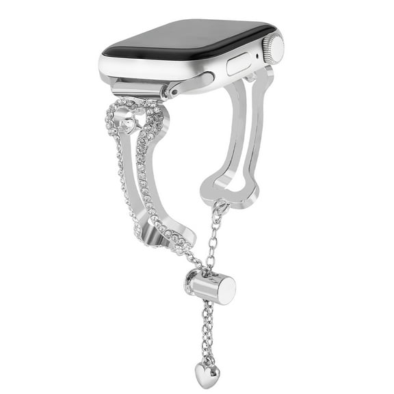 Compatible with Apple Watch 42/44/45/46/49mm Metal Strap Band,Lightweight for Women,Diamond Bone Shape Bracelet,With Adjustable Chain,Shiny Diamond Jewelry Metal Strap Wrist Band,Silver