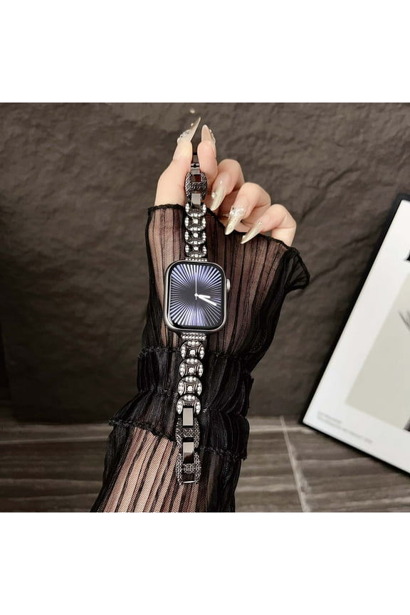 Compatible with Apple Watch 42/44/45/46/49mm Strap Bracelet Band,Dressy Shiny Bling Rhinestone Diamond Copper Coins Design,Adjustable Metal Watch Strap Bracelet Band,Black