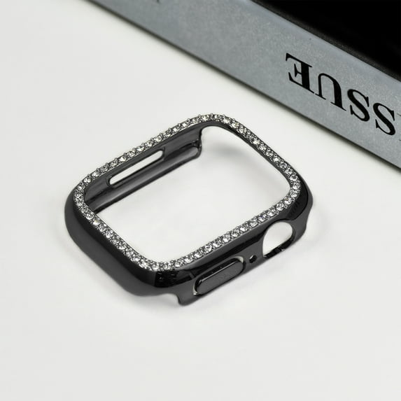 Compatible for Apple Watch 42mm Case for Apple Watch Series 10 42mm, Bling Glitter Crystal Diamond Rhinestone Ultra-Thin Hard Bumper Hollow Out Protective Case for iWatch Series 10 42mm, Black