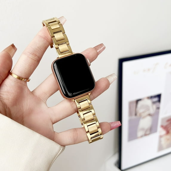 Compatible with Apple Watch 49mm 45mm 44mm 42mm Band, Stainless Steel Metal Chain, Watch Link Bracelet Strap, WristBand for iWatch Ultra Ultra2 Series 9 8 7 6 5 4 3 2 1 SE,Gold