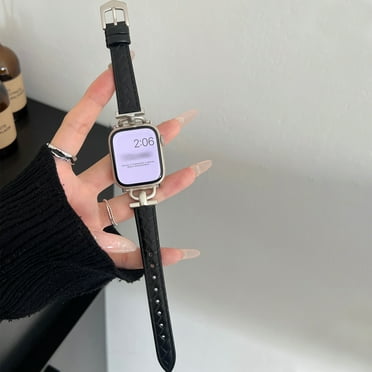 Compatible with Apple Watch Band 38/40/41/42mm(S10), Metal Buckle Thin Women Men Replacement Watch Straps for iWatch Series 10/9/8/7/6/5/4/3/2/1 Ultra SE, Black