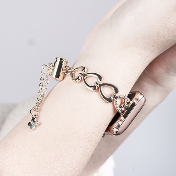 Compatible with Apple Watch Band 38/40/41/42mm(S10), Women Heart Shape Diamond Chain Bracelet Jewelry Metal Replacement Strap for iWatch SE Series 10 9 8 7 6 5 4 3 2 1, Gold