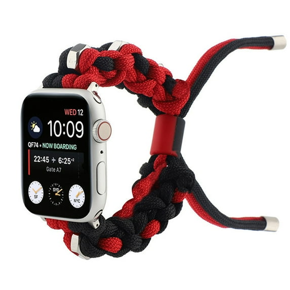 Compatible with Apple Watch Band 38mm 40mm 41mm, Rugged Survival Paracord Nylon Strap Braided Sport Loop for iWatch Bands Series 9 8 7 6 5 4 3 2 1 SE Women Men,Black+Red