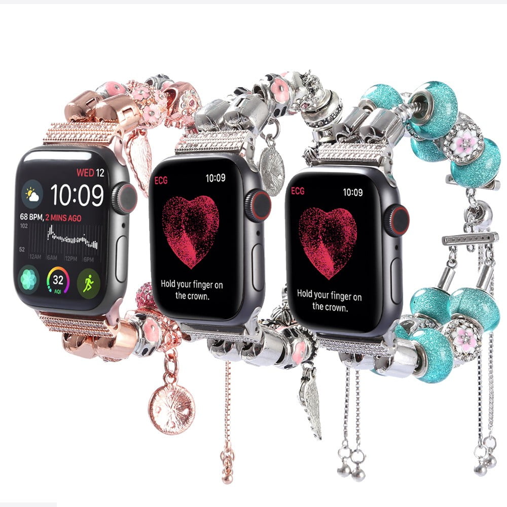 Compatible with Apple Watch Band 38mm 40mm 41mm, Women Stainless Steel  Diamond Sparkle Jewelry Bracelet with Detachable Connector Charms for  iWatch Series SE/7/6/5/4/3/2/1