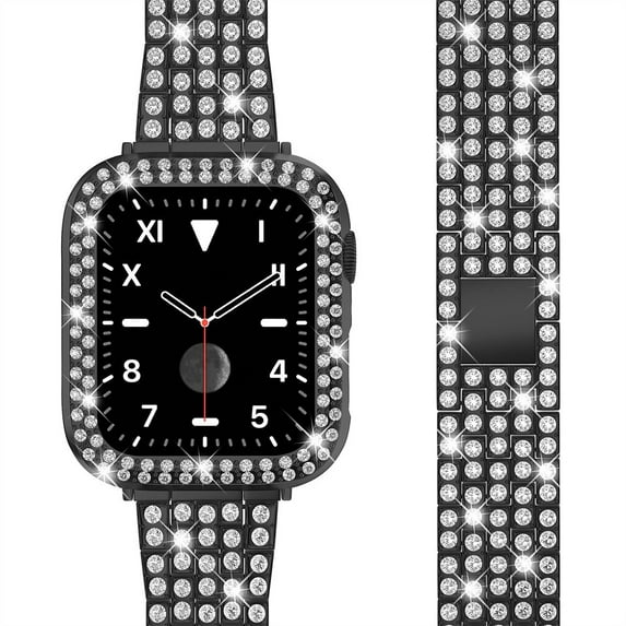 Compatible With Apple Watch Band 40mm 41mm 38mm 45mm 44mm 42mm + Case, Women Jewelry Bling Diamond Metal Strap with Diamond Case (without screen protector) for iWatch Series 7 SE 6 5 4 3