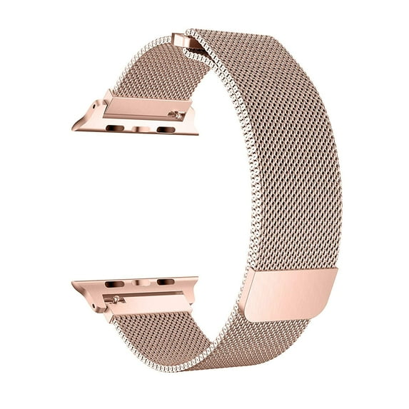 Compatible for Apple Watch Band 41MM, Stainless Steel Mesh Milanese Loop with Adjustable Magnetic Closure with Clear Hard Case for Apple Watch Series SE 8 7 (41mm Rose Gold)