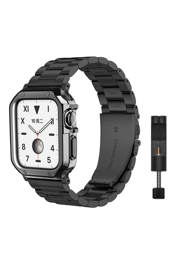 Compatible For Apple Watch Band 42mm 44mm 45mm 38mm 40mm 41mm, Stainless Steel iWatch wristbands With TPU Frame Case for Apple Watch Series 9/8/7/6/5/4/3/2/1/SE/Ultra 2
