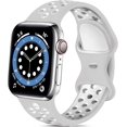 thumbnail image 1 of Compatible for Apple Watch Band 44mm 42mm 45mm 41mm 40mm 38mm, Soft Silicone Strap Breathable Replacement Sport Bands for Apple Watch SE Series 7 6 5 4 3 2 1 Men Women -silver-white, 1 of 9