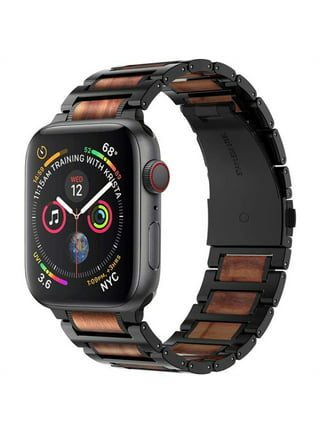 TruWood Classic Black Mahogany Wood Apple Watch Band With Silver Metal
