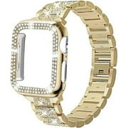 Compatible with Apple Watch Band 45mm 44mm 41mm 40mm 38mm, Women Rhinestone Stainless Steel Band with Bling Diamond Case for iWatch SE Series 8 SE 7 6 5 4 3