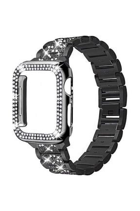 Compatible with Apple Watch Band 45mm 44mm 41mm 40mm 38mm, Women Rhinestone Stainless Steel Band with Bling Diamond Case for iWatch SE Series 8 SE 7 6 5 4 3