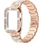 YEPBAND Compatible with Apple Watch Band 45mm 44mm 41mm 40mm, Women Rhinestone Stainless Steel Band with Bling Diamond Case for iWatch SE Series 8 SE 7 6 5 4 3