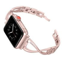 Compatible with Apple Watch Band 45mm 44mm 42mm 49mm Series 9 Series 8 7 6 5 4 3 2 1 SE Ultra, Bling Replacement Bracelet iWatch Band, Diamond Rhinestone Stainless Steel Metal Wristband Strap, Pink