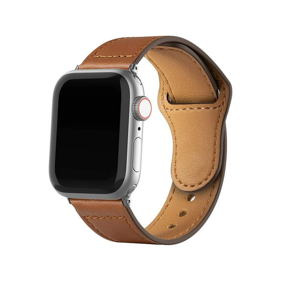 Compatible with Apple Watch Band 45mm 44mm 42mm, Genuine Leather Band Replacement Strap Compatible with Apple Watch Series 7/6/5/4/3/2/1/SE, Black Band with Black Adapter