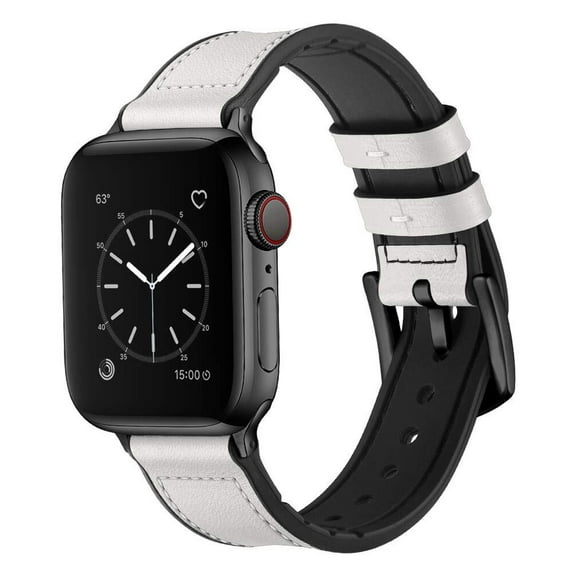Compatible with Apple Watch Band 45mm 44mm 42mm, Sweatproof Leather and Rubber Hybrid Band Strap Compatible with Series 7 6 5 4 3 2 1 SE